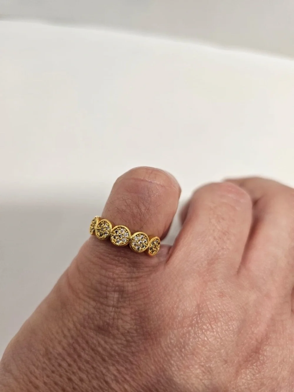New Gold Plated Pave Circle Statement Ring - Sparkling Crystal Band - Size 6